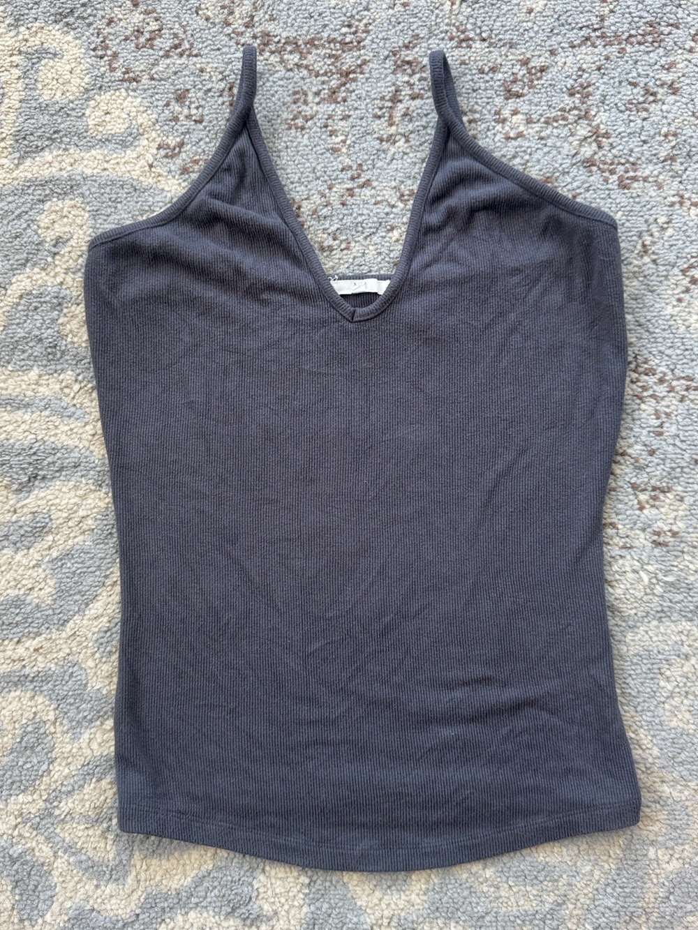 NIA Ribbed V Neck Tank Top Smokey Gray Medium